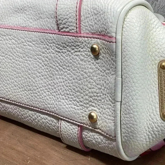 Dooney and Brourke Cream and Pink Pebbled Leather Bag Vintage Marchesa Satchel - Picture 14 of 16